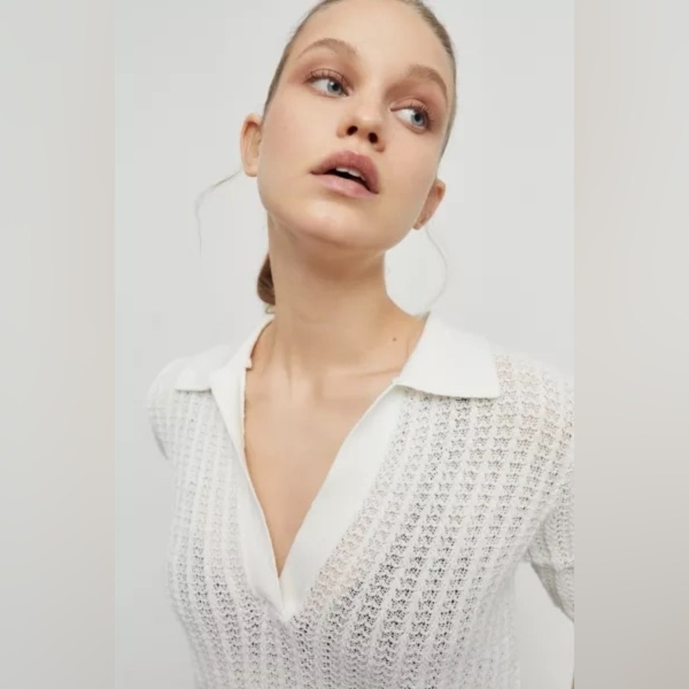 BDG Cream Knit Collared Top Size M